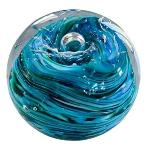 Signed 3 lb Handblown Art Glass Vibrant Paperweight